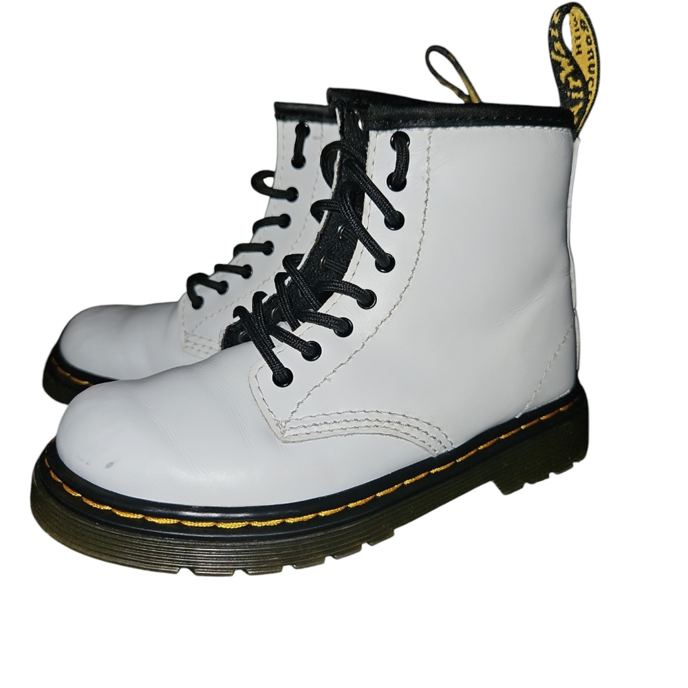 White Dr. Martens Lace-Up Boots with Black Accents Kids Size9